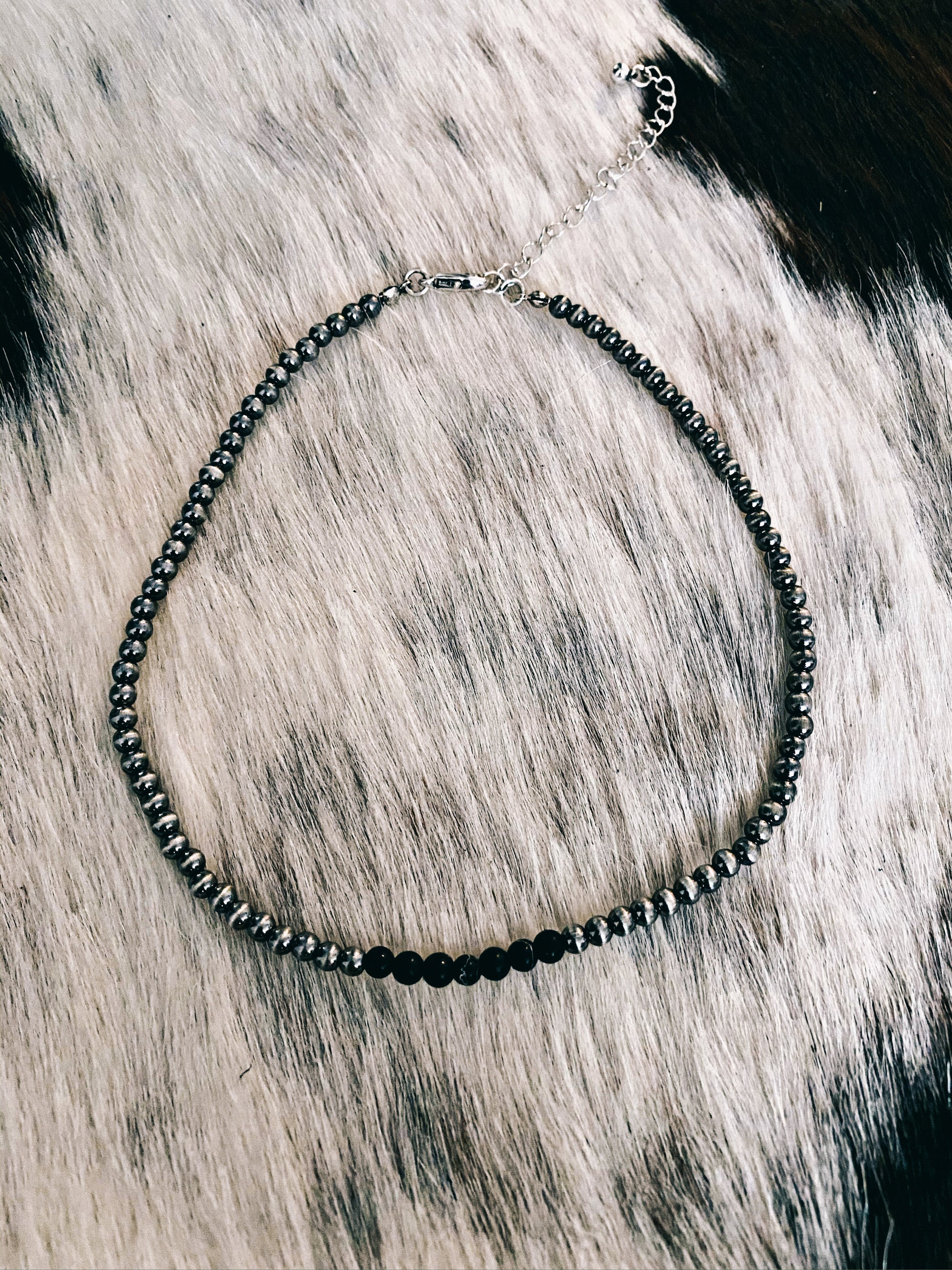 Black Stone and Silver Navajo Inspired Pearl Choker